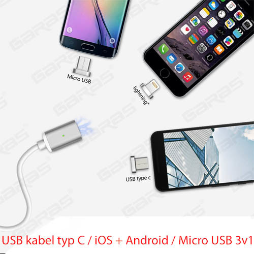 USB kabel typ C iOS + Android Micro USB 3v1 - použití