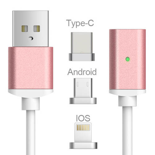 USB kabel typ C iOS + Android Micro USB 3v1 - růžové zlato