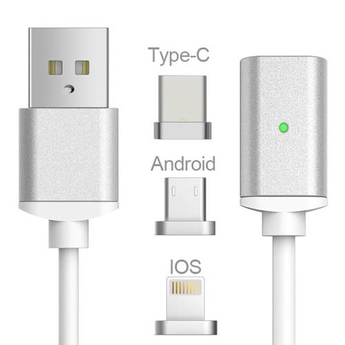 USB kabel typ C iOS + Android Micro USB 3v1 - stříbrná