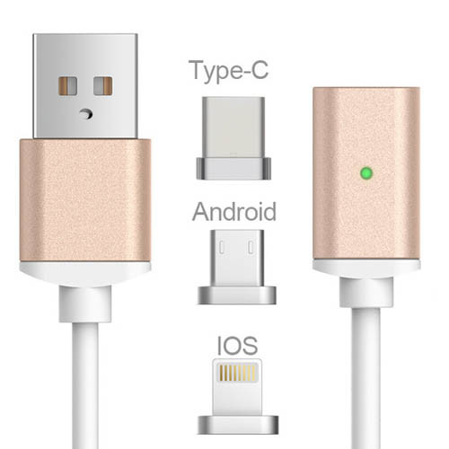 USB kabel typ C iOS + Android Micro USB 3v1 - zlatá