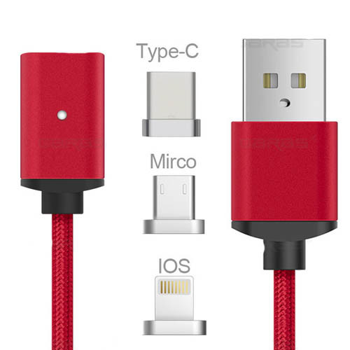 USB kabel typ C iOS + Android Micro USB 3v1 - červená